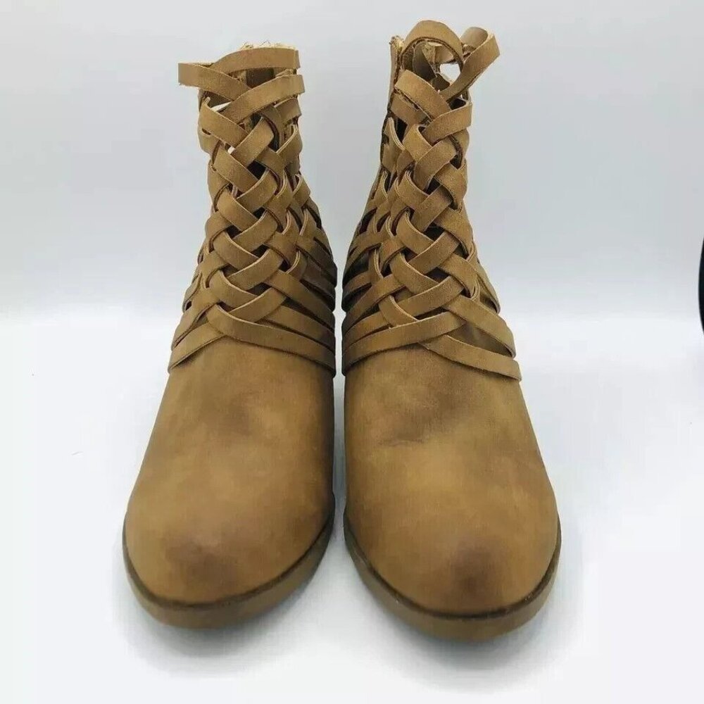 Arizona Jeans Womens Boots 9.5 Olympia Booties Memory Foam Brown Ankle Zip Weave - Picture 4 of 11